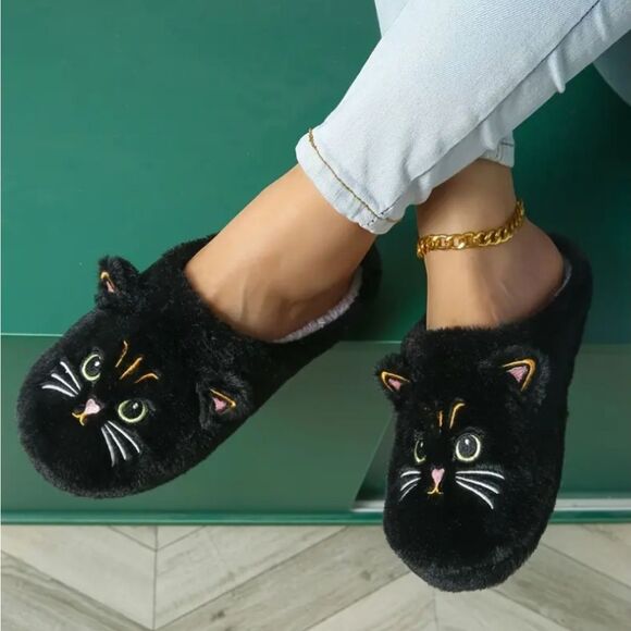 Cute Kitty Cat Indoor Slip-On House Slippers Soft Warm Non-Slip Sole Sz 7.5/8 - Picture 5 of 6